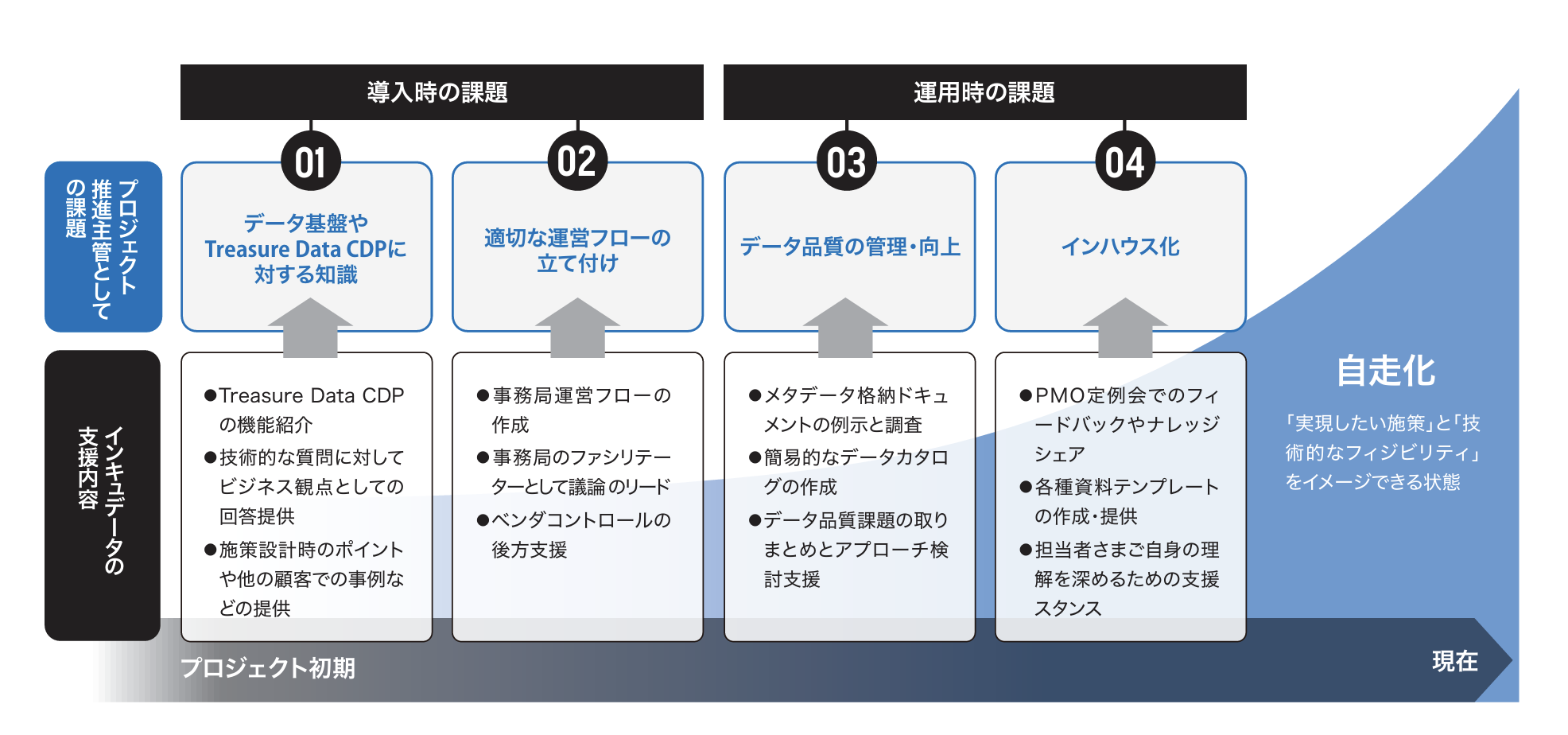 図2：プロジェクト推進時に発生した課題とインキュデータの支援内容